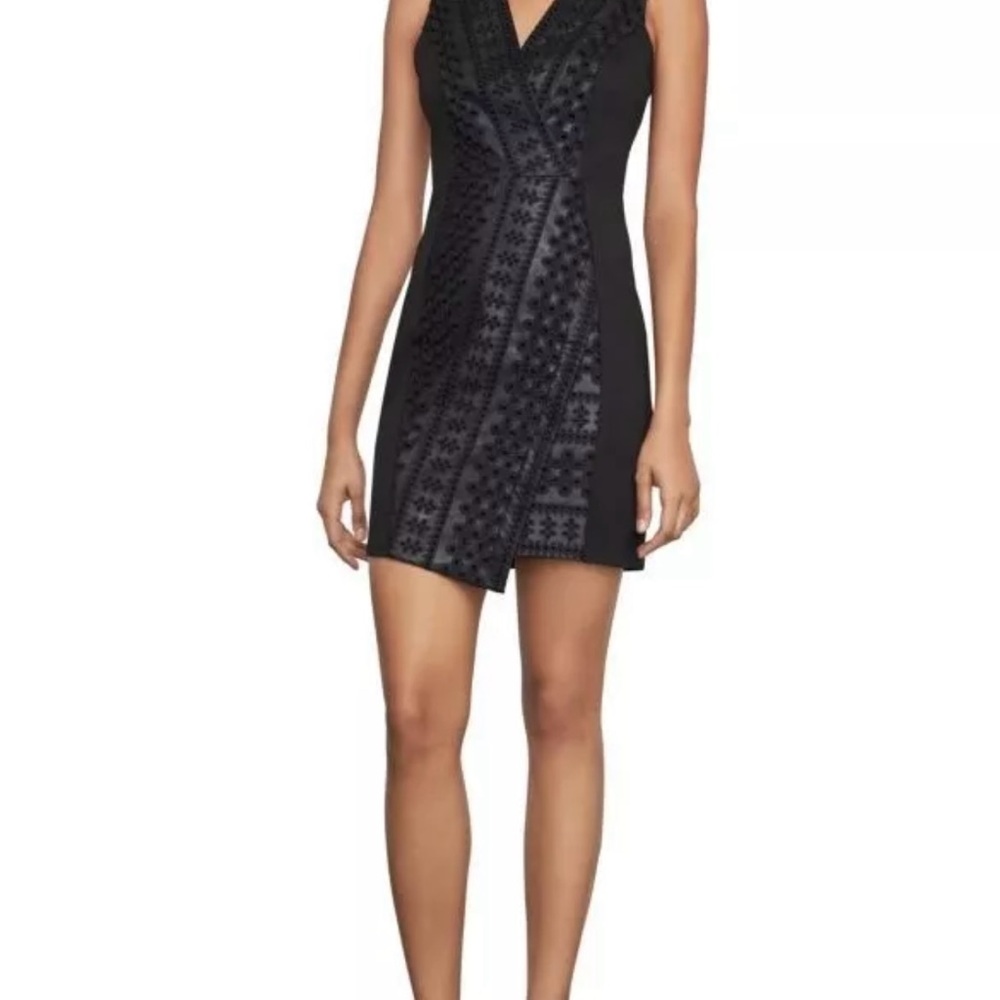 NWT - BCBGMaxAzria Black Embellished V-Neck Mini Dress